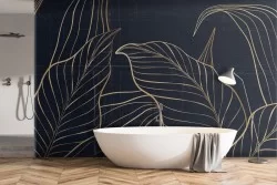 Artistic Gold Painted Leaves Wallpaper