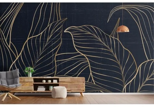 Artistic Gold Painted Leaves Wallpaper 2