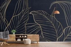 Adhesive Wallpaper Artistic Gold Painted Leaves
