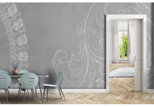 Carta da Parati superficie cemento con decori fiori vintage 2