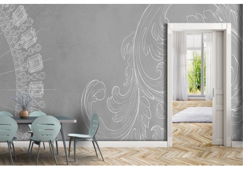 Wallpaper with cement surface and vintage flower decorations 2