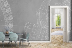 Carta da Parati superficie cemento con decori fiori vintage