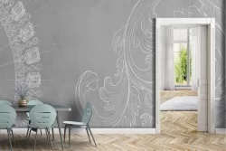 Wallpaper with cement surface and vintage flower decorations