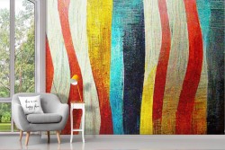 Adhesive Vintage Wallpaper with Colorful Abstract Lines