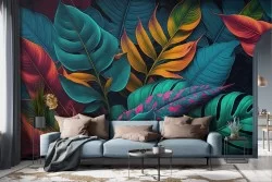 Colorful Tropical 3D Leaves Wallpaper
