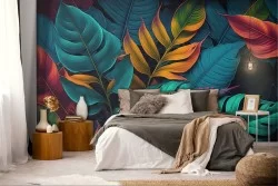 Adhesive Wallpaper 3D Colorful Tropical Leaves