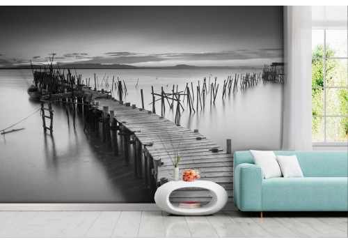 Carta da parati Pontile sul mare Bianco e Nero