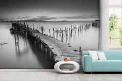 Carta da parati Pontile sul mare Bianco e Nero