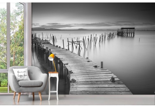 Pier on the sea Black and White Wallpaper 2