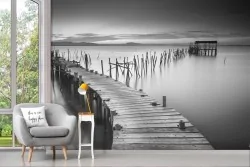 Adhesive Wallpaper Pier on the Sea Black and White