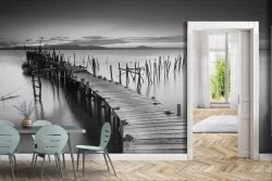 Carta da Parati Fotografica Pontile Bianco e Nero