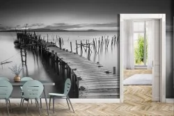 Photographic Wallpaper Black and White Pier