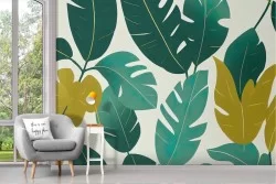 Carta da Parati Adesiva Foglie Disegnate Stilizzate
