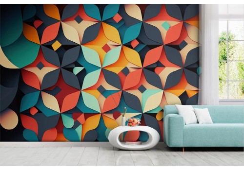 3D Wallpaper Abstract Stylized Colorful Flowers