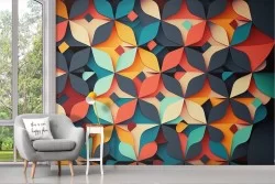 3D Adhesive Wallpaper Abstract Stylized Colorful Flowers