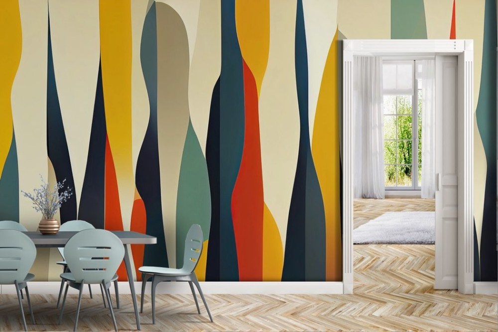 JINYO Quadro Astratto Colorato Bohémien 28x35,6 Cm - Stampa Floreale Con Montagna, Decorazione Parete Moderna