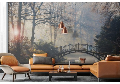 Forest wallpaper with lake and swans landscape 2