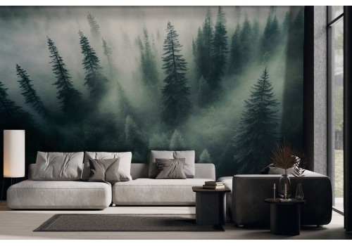 Forest Woodland with Fog Wallpaper