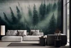 Carta da parati Bosco Foresta con Nebbia
