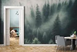 Carta da Parati Adesiva Bosco Foresta con Nebbia