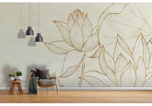 Stylized Flowers Gold Wallpaper