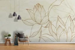 Stylized Flowers Gold Wallpaper