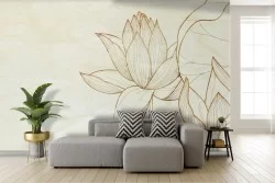 Adhesive Wallpaper Stylized Flowers Gold