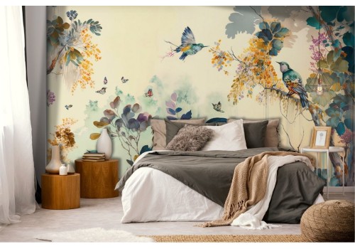 Wallpaper Illustration Colorful Birds Forest 2