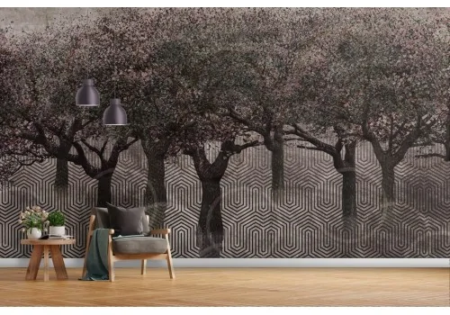 Abstract Wallpaper Cherry Trees and Circles -a129