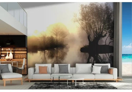 Carta da Parati lago con foresta paesaggio natura