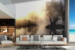 Wallpaper lake with forest nature landscape