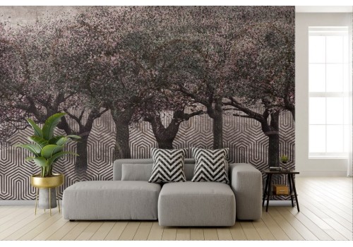 Abstract Wallpaper Cherry Trees and Circles 2