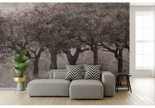 Abstract Wallpaper Cherry Trees and Circles 2