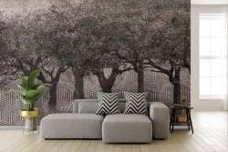Adhesive Wallpaper Abstract Cherry Trees and Circles