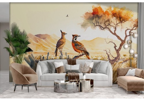Watercolor Landscape Wallpaper with Birds 2