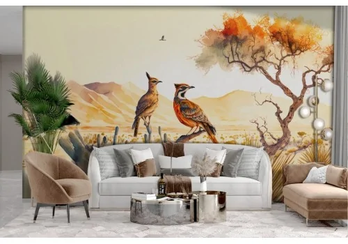 Watercolor Landscape Wallpaper with Birds 2