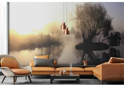 Carta da Parati lago con foresta paesaggio natura 2