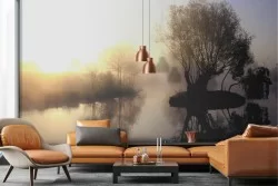 Carta da Parati lago con foresta paesaggio natura