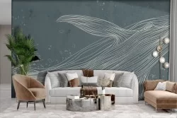 Artistic Adhesive Wallpaper Stylized Whale Lines