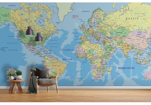 Carta da parati Mappamondo Cartina Politica Mondo