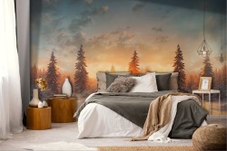 Adhesive Wallpaper Mountain snow at sunset