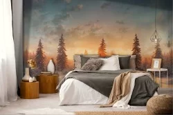 Adhesive Wallpaper Mountain snow at sunset