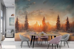 Snowy Forest at Sunset Wallpaper