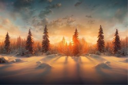 Snowy Forest at Sunset Wallpaper