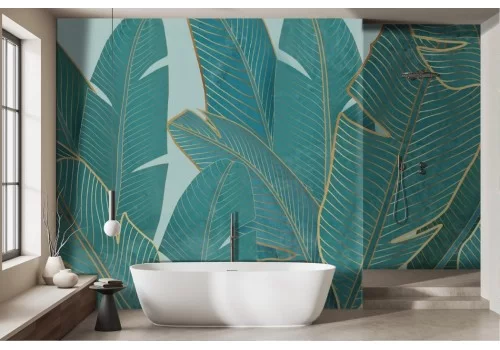 Carta da parati Foglie tropicali stilizzate oro moderna