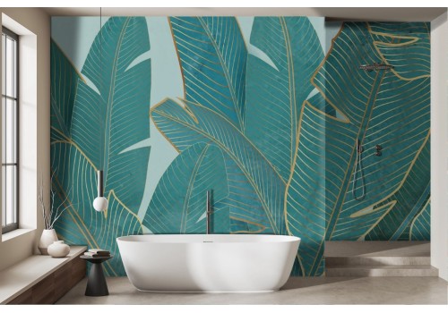 Modern Gold Stylized Tropical Leaves Wallpaper
