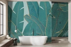 Modern Gold Stylized Tropical Leaves Wallpaper