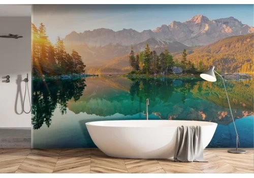 Wallpaper Landscape Lake with Reflected Mountains