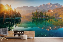 Adhesive Wallpaper Landscape Lake with Reflected Mountains