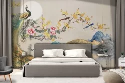 Carta da Parati animali Astratta Fiori Orientale zen
